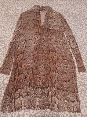 Snake-Print Long Sleeve Women's Coat - Brown